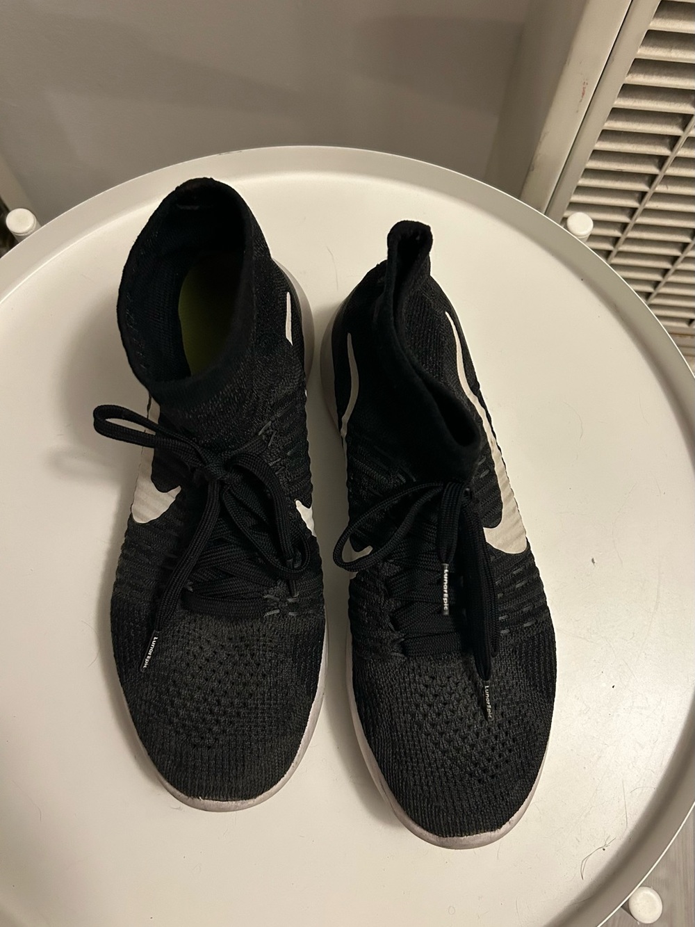 Nike Black and White Lunarepic Flyknit Athletic Shoes